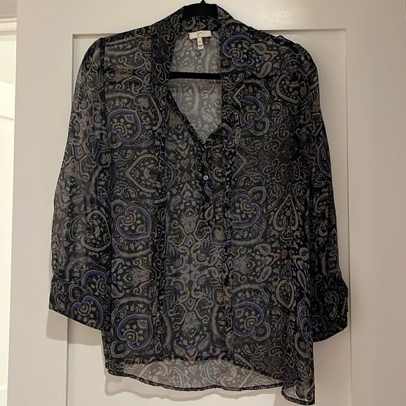 Joie Sheer Blouse with Buttons and Tie Paisley Medium - Picture 1 of 5